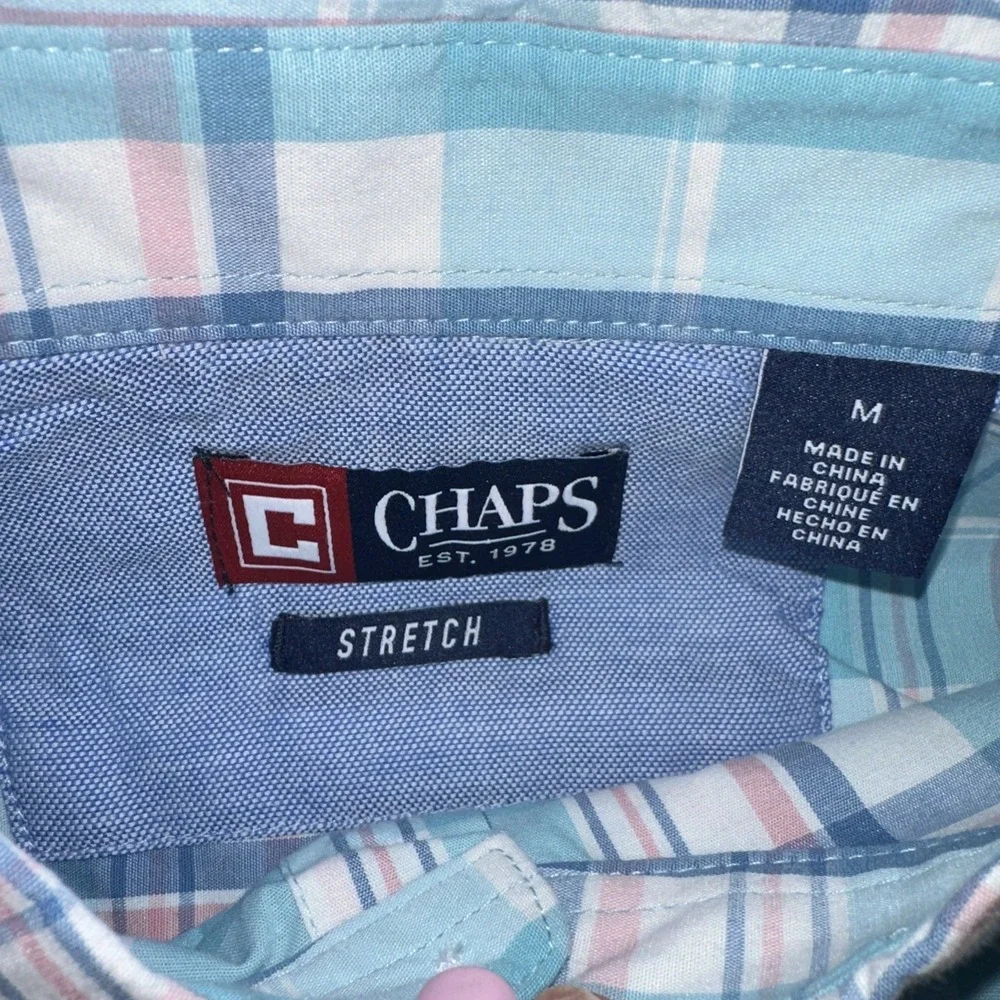 Chaps Men's Everyday Classic S/S Button‎ Down Plaid Shirt Pastel Stretch Med NWT